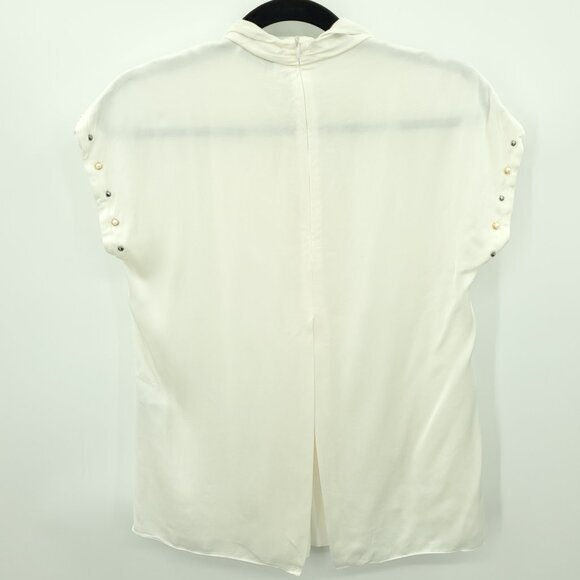 Sandro Sandro Paris Courbe Studded Blouse Top 6US/2/M White Cotton - Picture 2 of 14